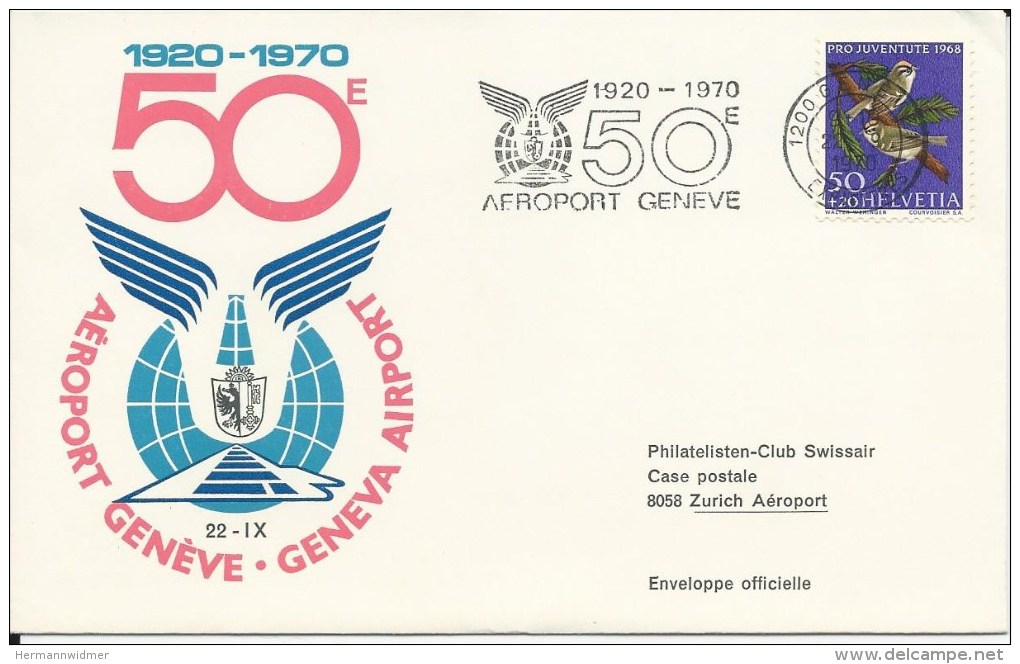 WFI 34, 50ème Anniversaire Aéroport Genève - Erst- U. Sonderflugbriefe