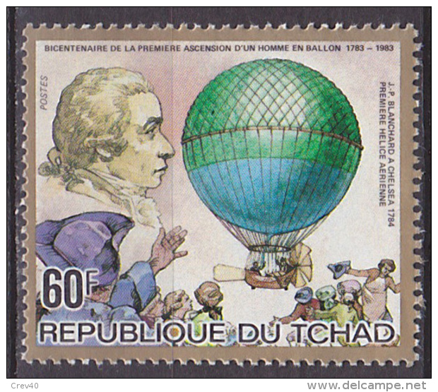 Timbre Neuf ** N° 411(Yvert) Tchad 1983 - Ascension D'un Homme En Ballon, Blanchard - Tsjaad (1960-...)