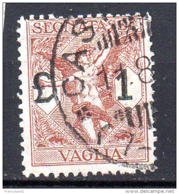 1924 - Regno Segnatasse Vaglia N 4  1 Lira Timbrato Used - Taxe Pour Mandats