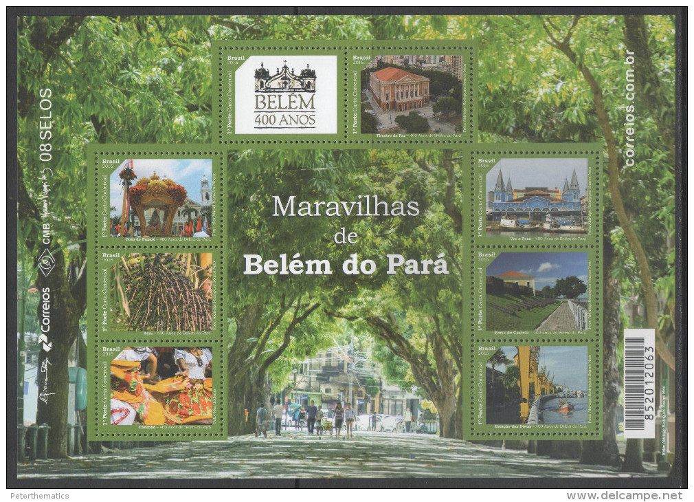 BRAZIL, 2016, MNH,CITY OF BELEN, SHIPS, BOATS, TRADITIONAL COSTUMES, TREES, THEATRES,SHEETLET - Barche