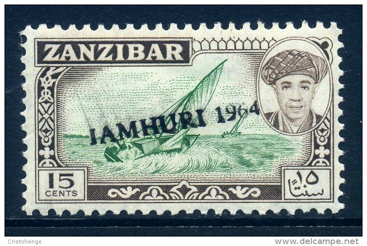 Zanzibar 1964 Jamhuri 1964 Handstamped - 15c Dhow LHM - Zanzibar (1963-1968)