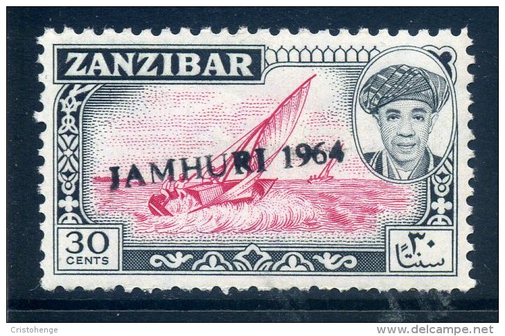 Zanzibar 1964 Jamhuri 1964 Handstamped - 30c Dhow LHM - Zanzibar (1963-1968)