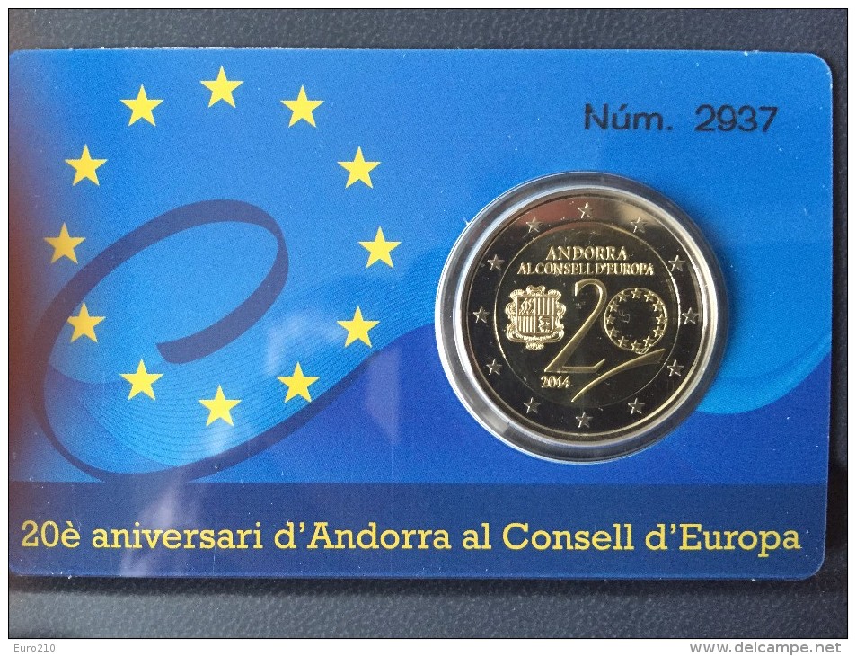 ANDORRA - 2 Euro 2014 PROOF - 20° Anniv. Ingresso Di Andorra Nel Consiglio Europeo - Andorra