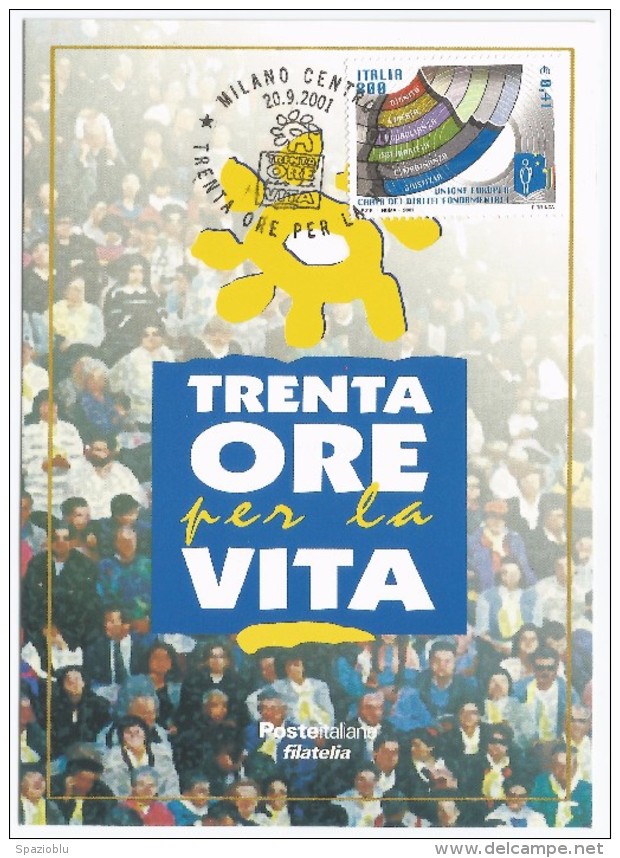 2001, Poste Italiane - Milano Centro - Trenta Ore Per La Vita. - Cartoline Maximum