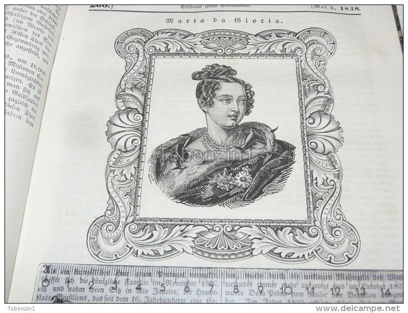 Queen Maria Da Gloria Portugal Engraving Print 1838!!! - Estampas & Grabados
