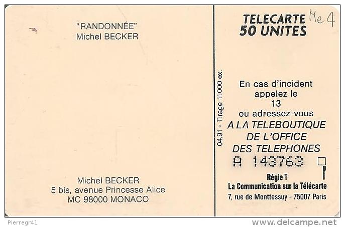 CARTE-PRIVEE-PUBLIC-MONACO-50U-ME 04-04/91-RANDONNEE-Becker-UTILISE-TBE - Monaco