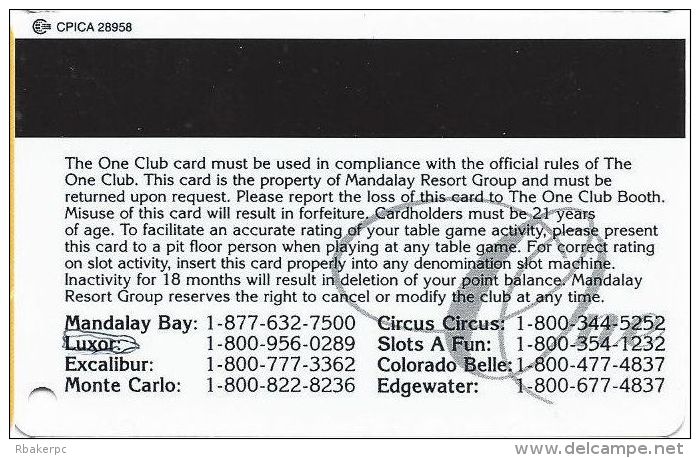 One Club Multi-Casino Slot Card - CPICA 28958 Over Mag Stripe (BLANK) - Casino Cards