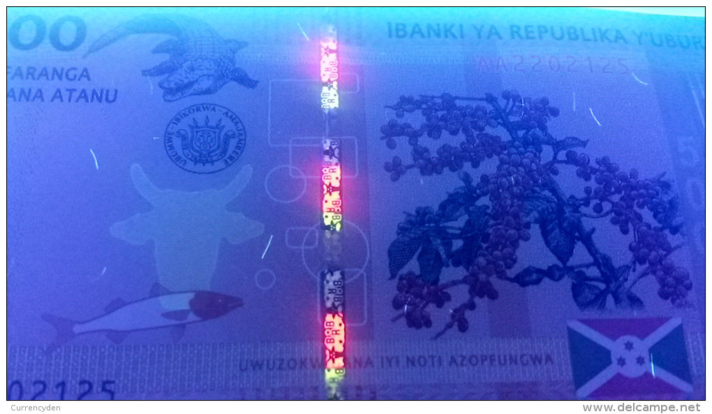 Burundi P50, 500 Francs, Crocodile, Coffee Plant Branch, UNC, 2015, See UV - Burundi