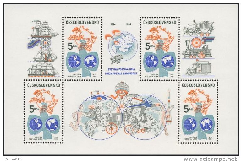 Czechoslovakia / Stamps (1984) 2652 A: 110th Anniversary Of UPU (logo, Earth, Dove, Transport...) Painter: Jozef Balaz - UPU (Union Postale Universelle)