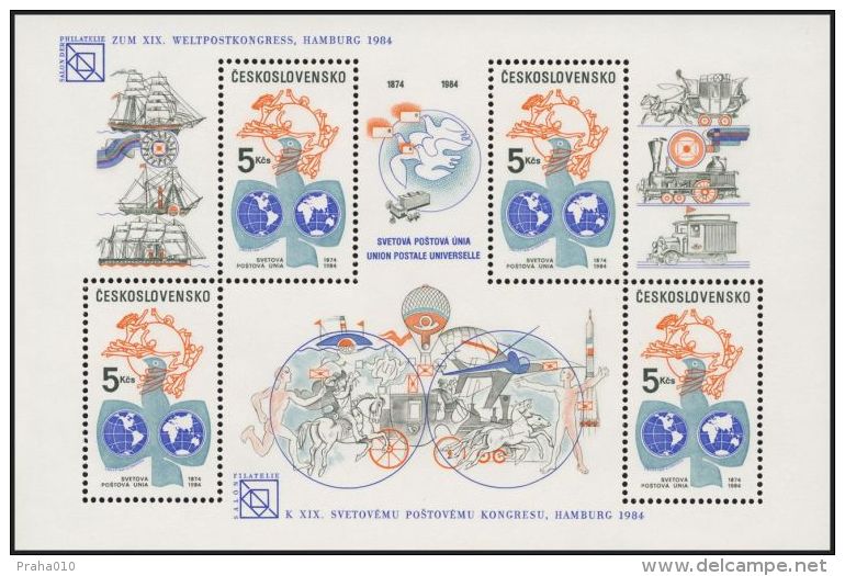 Czechoslovakia / Stamps (1984) 2653 A: XIV. World Postal Congress - Salon Philately Hamburg 1984 (UPU 1874-1984) - UPU (Union Postale Universelle)