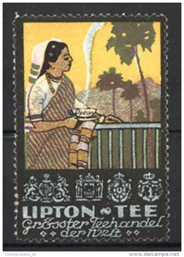 Vignette Publicitaire Lipton-Tee, Asiatin Serviert Heissen Tee - Erinofilia