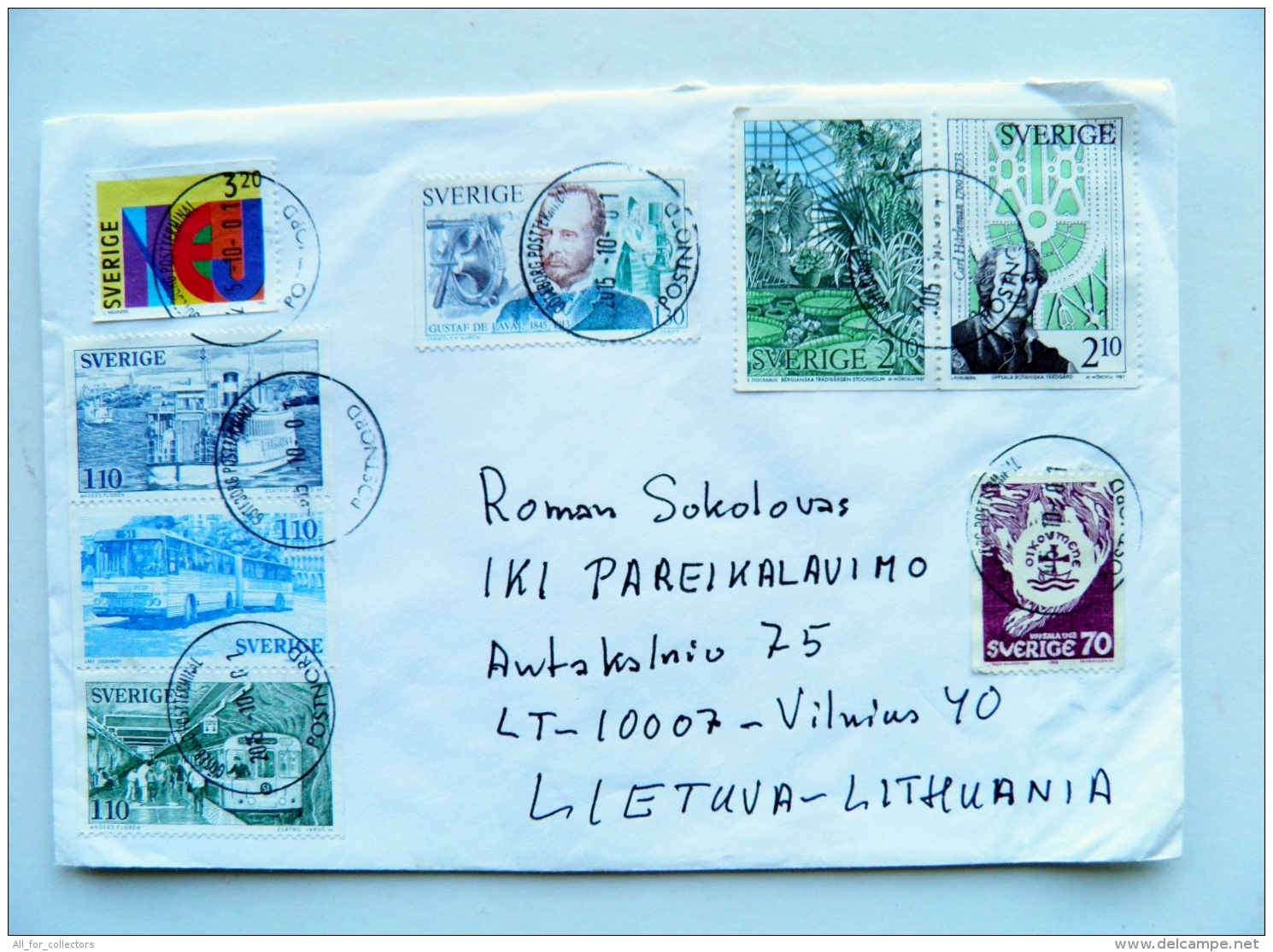 Cover From Sweden To Lithuania On 2015 8 Stamps Transport Bus Metro Railway Ship Laval Harleman - Cartas & Documentos