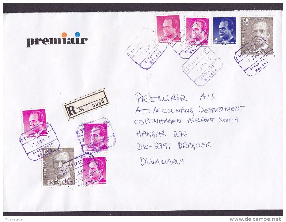 Spain PREMIAIR Registered Certificado (Purple Cds.) AEROPUERTO MALAGA 1996 Cover Letra DRAGOER Amager Denmark - Briefe U. Dokumente