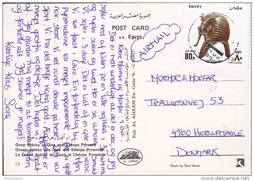 Egypt PPC Great Sphinx Of Giza & Kheops Pyramid 1995 To Denmark (2 Scans) - Gizeh