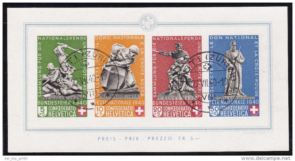 Schweiz Pro Patria 1940-07-22 Pro Patria Block Gest. Rüti - Gebruikt