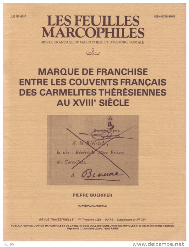 Marque De Franchise Des Carmelites - 44 Pages - Supplement Feuilles Marcophiles - Frais De Port 1.50 Euros - Autres & Non Classés