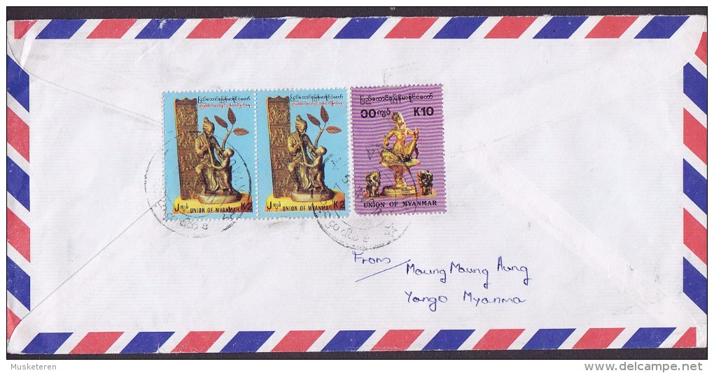 Myanmar Air Mail Registered Recommandée YONGO 199? Cover Lettre LOS ANGELES Etats Unis USA (2 Scans) - Myanmar (Burma 1948-...)