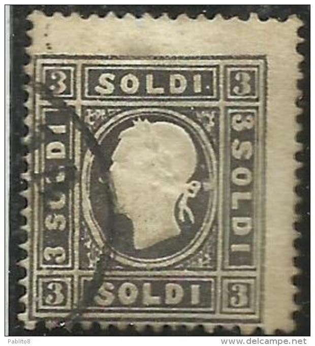 ANTICHI STATI ITALIANI ASI LOMBARDO VENETO 1859 EFFIGIE 3 SOLDI NERO BLACK II TIPO USED ANNULLATO - Lombardo-Vénétie