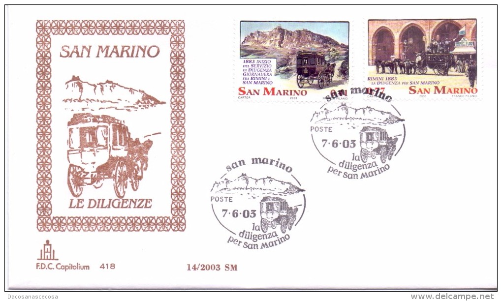 FDC CAPITOLIUM-SAN MARINO - 2003 - LE DILIGENZE - SERVIZIO POSTALE GIORNALIERO DEL 1883 TRA LA REP. DI S.MARINO E RIMINI - FDC