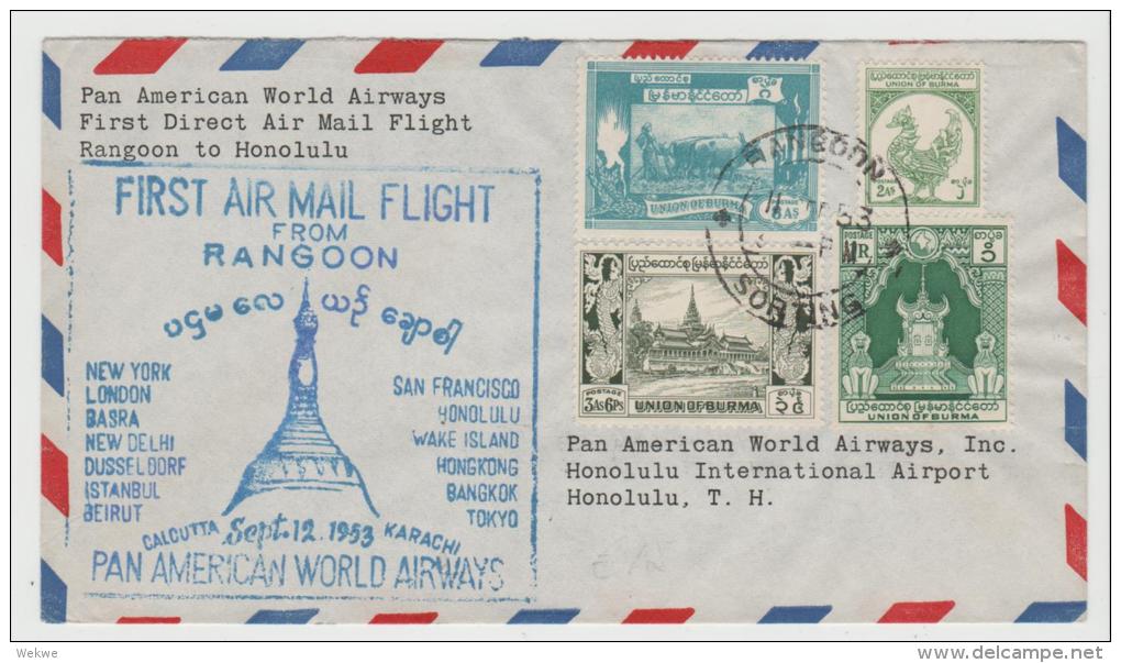 Bur029 / / Myanmar -  -  Erstflug Rangoon - Honolulu. T.H. 1953 - Myanmar (Burma 1948-...)