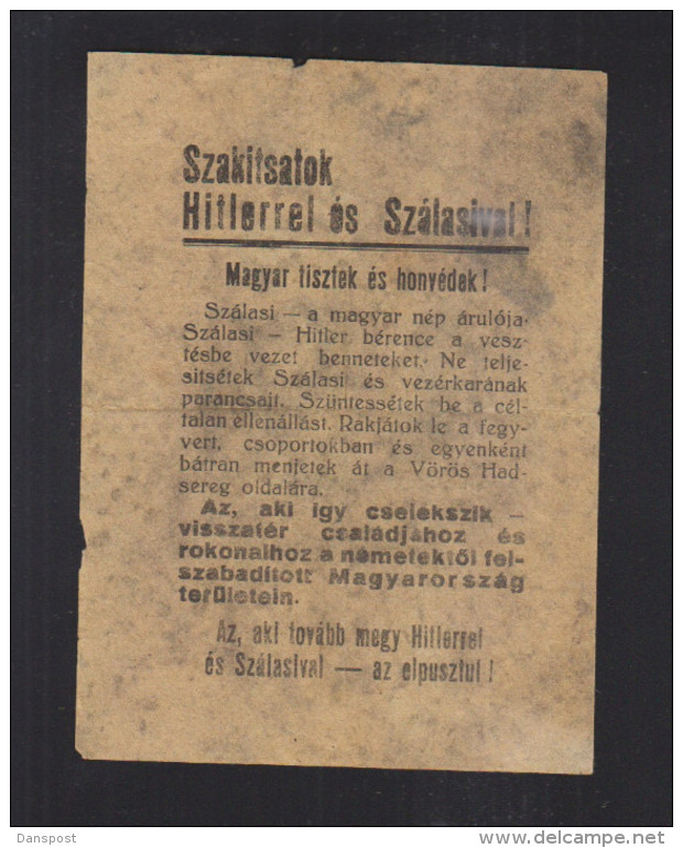 Hungary Surrender Flyer WWII Red Army Russia 1944 - Historische Dokumente