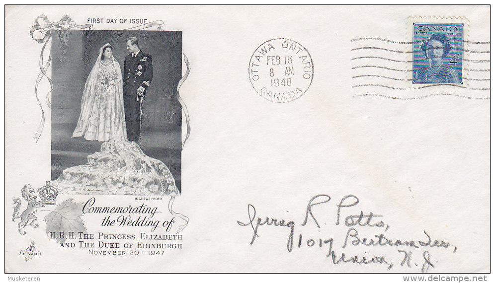 Canada Premier Jour Lettre FDC Cover 1948 Wedding Princess Elizabeth & Duke Of Edinburgh Artcraft Cachet - ....-1951