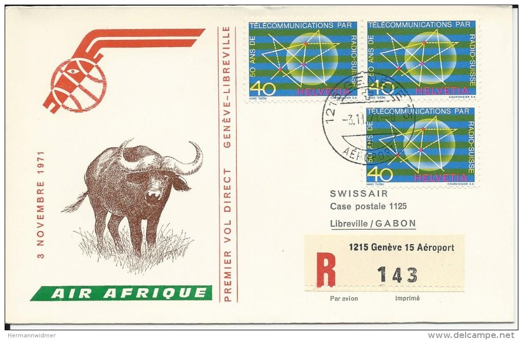 RF 71.23, Air Afrique, Genève - Libreville, DC-8, Recommandé - Gabon (1960-...)