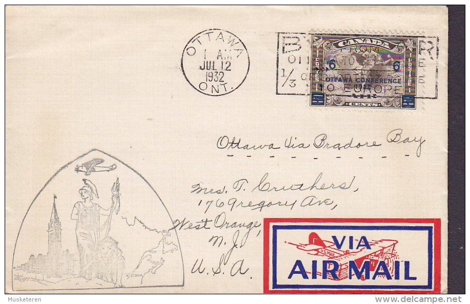 Canada Premier Jour Lettre FDC Cover VIA AIR MAIL Label OTTAWA CONFERENCE, OTTAWA 1932 BRADORE BAY, USA (2 Scans) - ....-1951