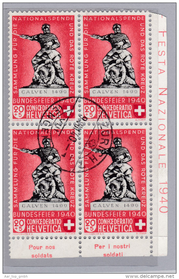 Schweiz Pro Patria 1940-08-09 PP 4er Bl. Zu#5c Gestempelt - Oblitérés