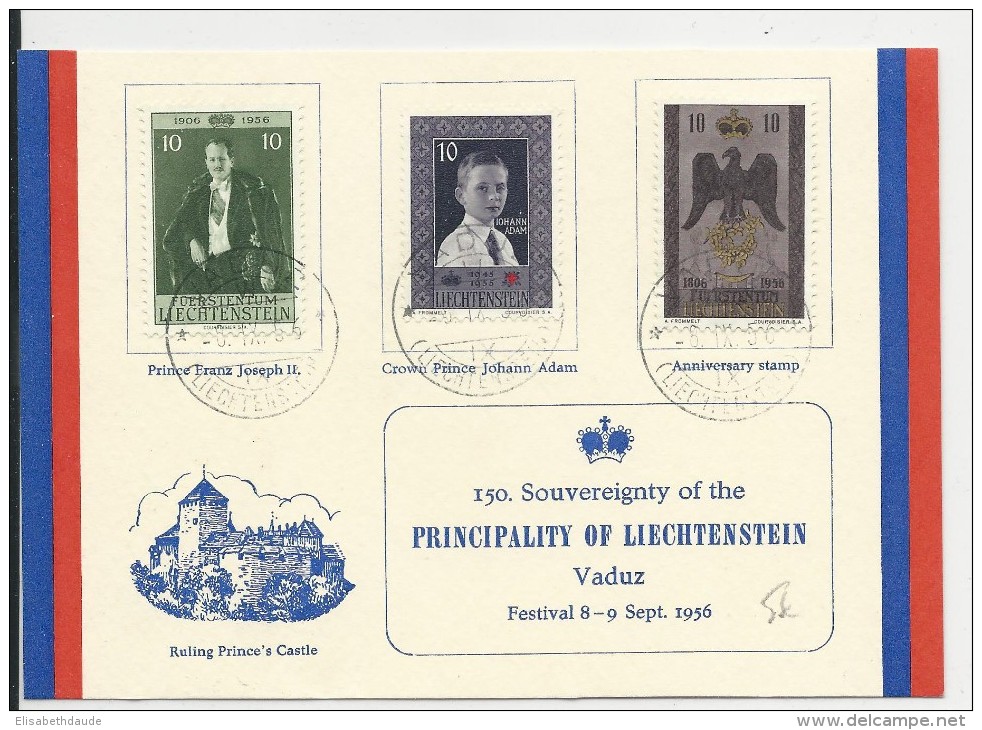 LIECHSTENSTEIN - 1956 - CARTE COMMEMORATIVE Des 150 ANS De La SOUVERAINETE De La PRINCIPAUTE - Briefe U. Dokumente