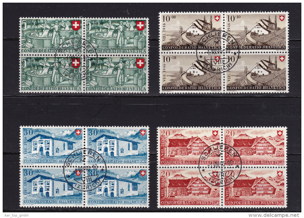 Schweiz Pro Patria 1946-08-01 Schlieren Satz 4er Block - Oblitérés