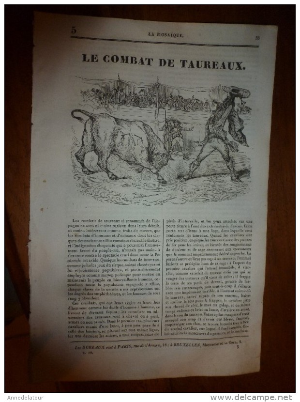 1836 LM :Le COMBAT De TAUREAUX;Le Chevalier De Latude;Le FOU (oiseau);Château De VINCENNES;Louis IV Dit D'OUTRE-MER - Non Classés