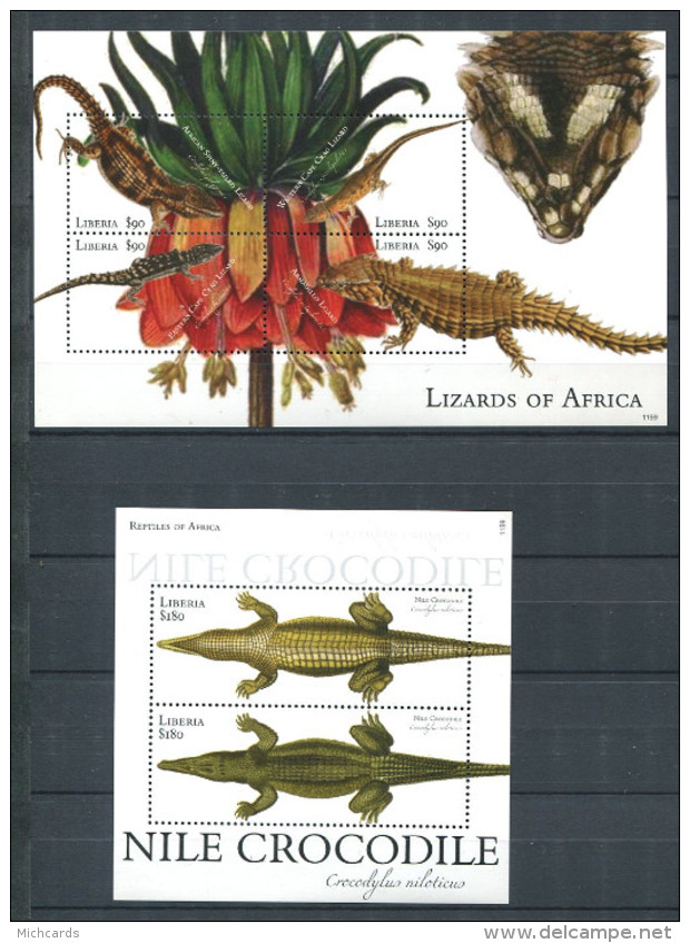 158 LIBERIA 2011 - Lezard Crocodile (Yvert 5108/11 - BF 614) Neuf ** (MNH) Sans Trace De Charniere - Liberia