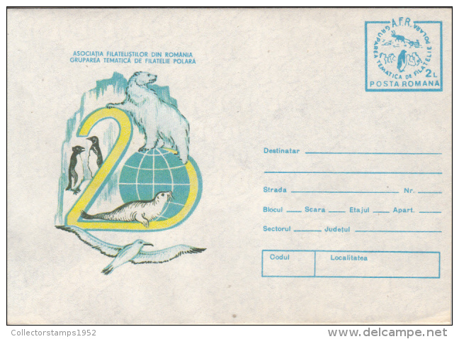 40286- POLAR PHILATELIC EXHIBITION, POLAR BEAR, PENGUIN, SEAL, SEAGULL, COVER STATIONERY, 1988, ROMANIA - Events & Gedenkfeiern