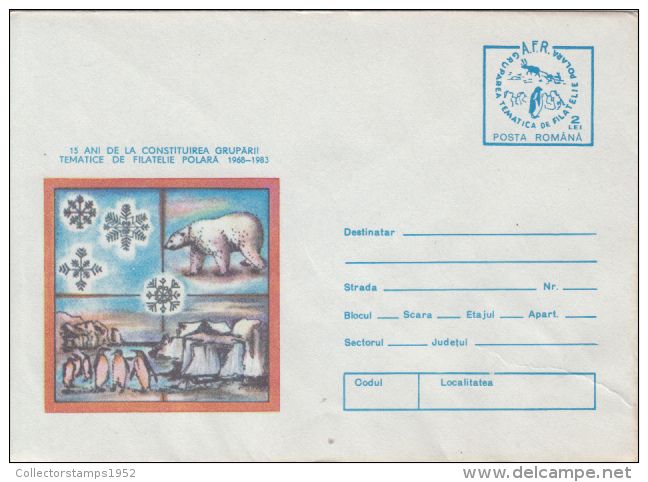 40288- POLAR PHILATELIC EXHIBITION, POLAR BEAR, PENGUIN, COVER STATIONERY, 1983, ROMANIA - Events & Gedenkfeiern