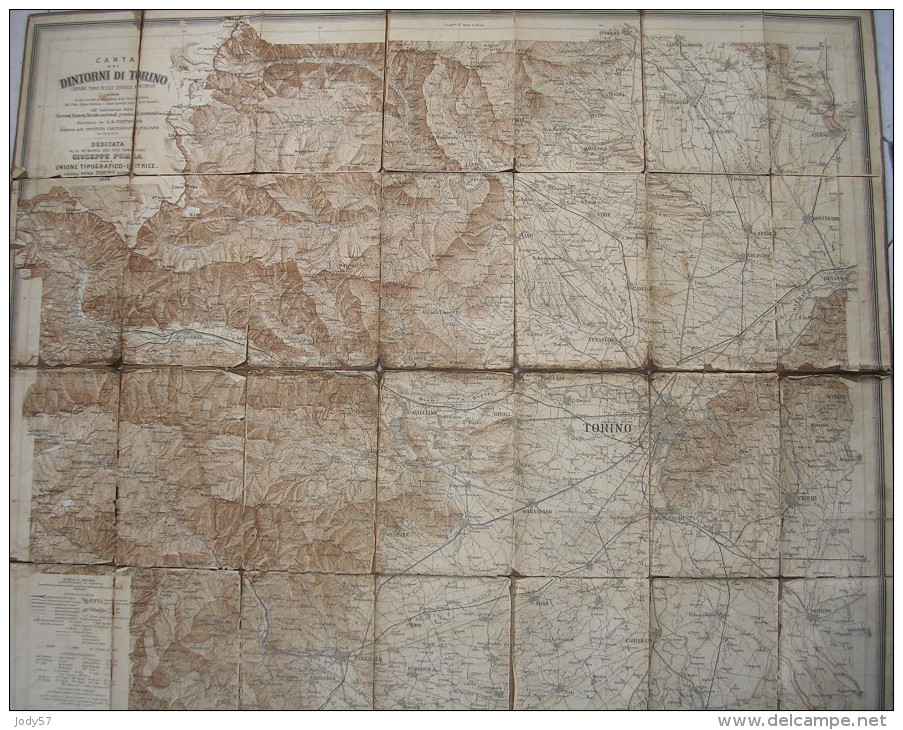 VECCHIA MAPPA SU TELA - CARTA DEI DINTORNI DI TORINO - 1:100.000 - CLUB ALPINO ITALIANO - 1884 - Carte Geographique