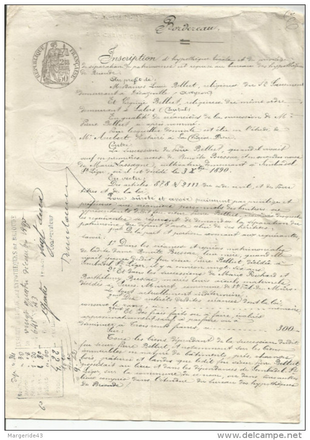 ACTE EN 2 FEUILLETS FILIGRANE PAPIER TIMBRE FRANCE 1886 - Autres & Non Classés