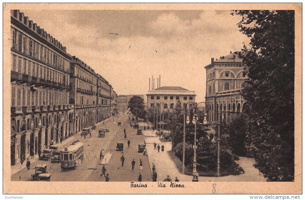 04202 "TORINO - VIA NIZZA - STAZIONE PORTA NUOVA"  ANIMATA, AUTO, TRAMWAY NR. 16.  CART.  SPED. 1940 - Stazione Porta Nuova