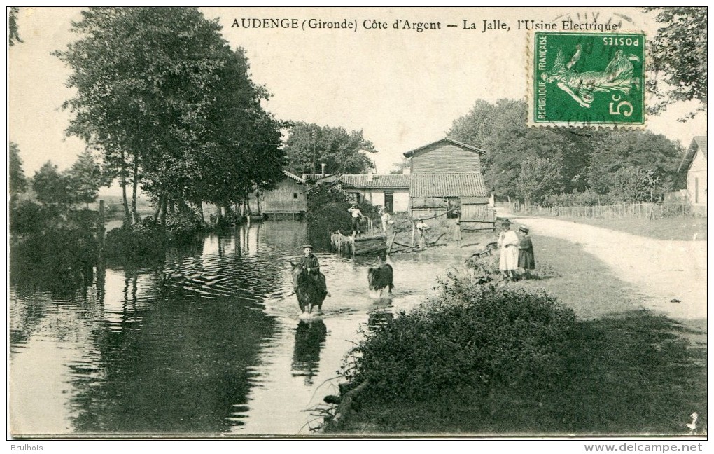 Cpa 33 Audange La Jalle Usine Animée Enfant Cavalier écrite Timbrée 1912 - Autres & Non Classés