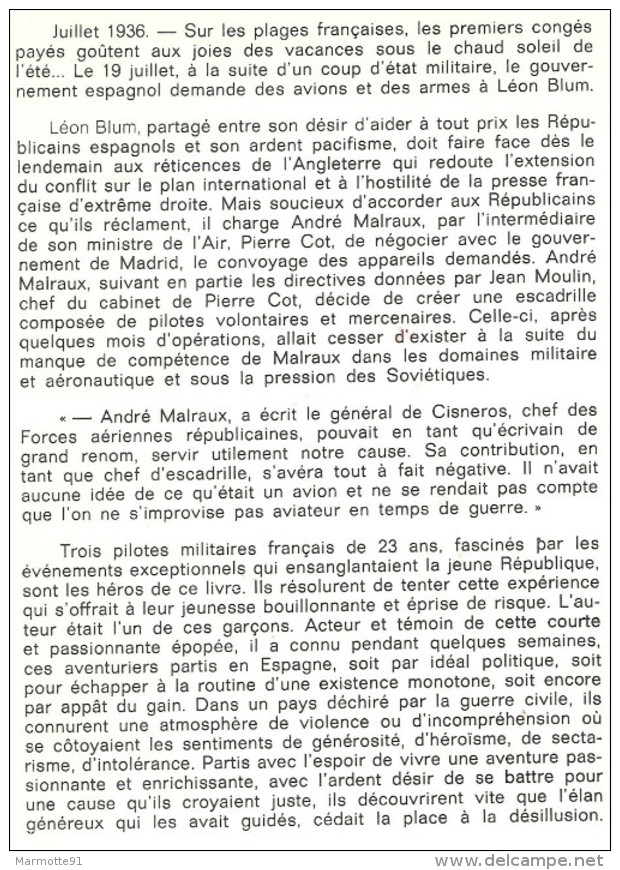 GUERRE ESPAGNE AVIATION MILITAIRE DESILLUSION PILOTE FRANCAIS VOLONTAIRE REPUBLICAIN RECIT - AeroAirplanes