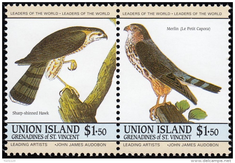 UNUIN ISLAND - Scott #189 Accipiter Striatus &amp; Falco Columbarius / Mint NH Pair Stamps - St.Vincent & Grenadines