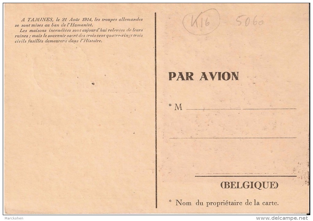 SAMBREVILLE - TAMINES (5060) : CONCOURS EXPOSITION PHILATELIQUE 27/28/1935. Rare Exemplaire "Par Avion". CPA. - Sambreville