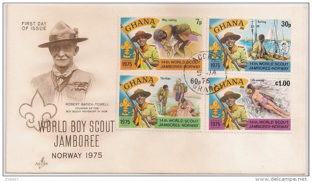 Ghana FDC 1975 - World Boy Scout Jamboree Norway 1975 - Scouting - Scoutisme - Robert Baden Powell - First Day Issue - Covers & Documents