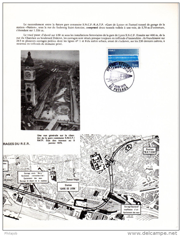 FRANCE 1975 : Encart 1er Jour N°té (165/399) De 4 Pages." LE METRO EXPRESS REGIONAL " N° YT 1804. Parfait état. FDC - Tramways