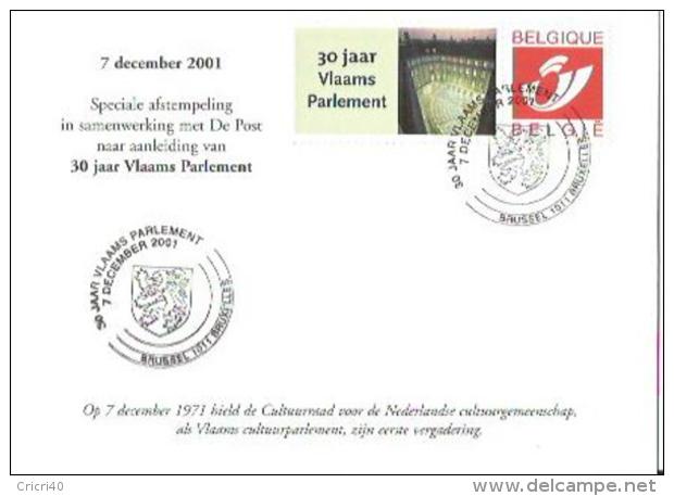 CARTE   30 JAAR  VLAAMS   PARLEMENT  CACHET  7/12/2001 - Sonstige & Ohne Zuordnung