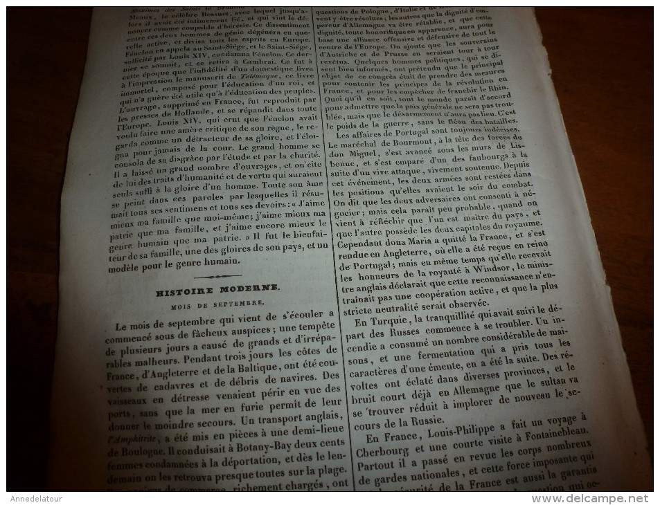 1833 LM :La BASTILLE; Les Caravansérails; L'AIGLE; Le Dattier ; FENELON ; Evènements En Ce Mois De Septembre - Non Classés