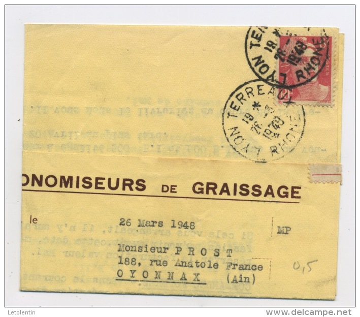 FRANCE : MARIANNE DE GANDON 6F ROSE N° Yvert 721 SUR "LETTRE DE COMMANDE" DU 26/3/49 LYON TERREAUX - 1945-54 Marianne De Gandon