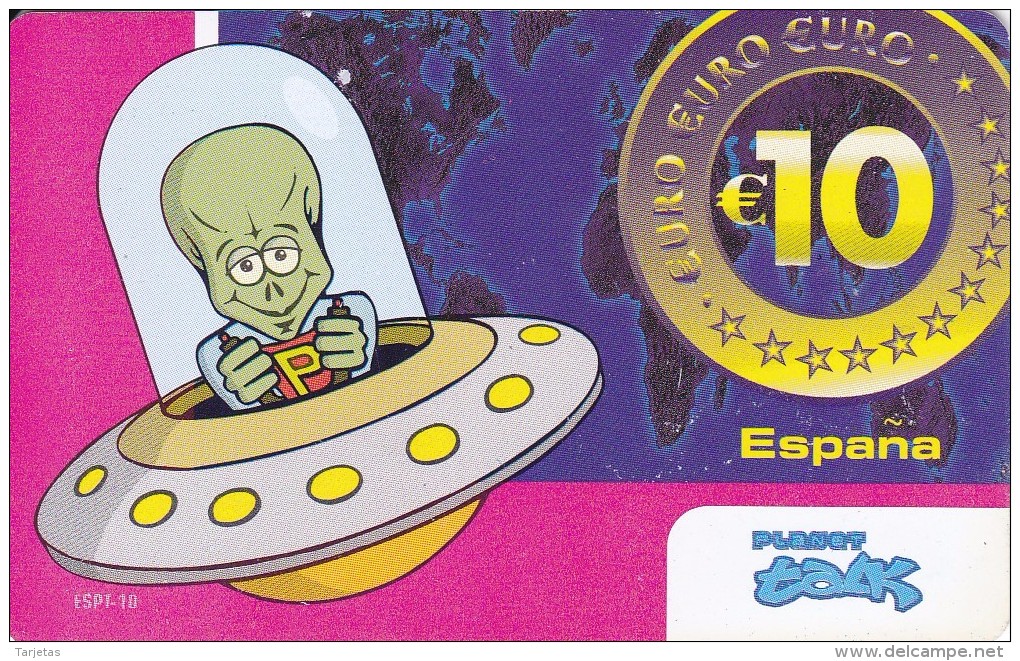 TARJETA DE ESPAÑA DE 10 EUROS DE UN MARCIANO EN UNA NAVE ESPACIAL (OVNI) - Espace