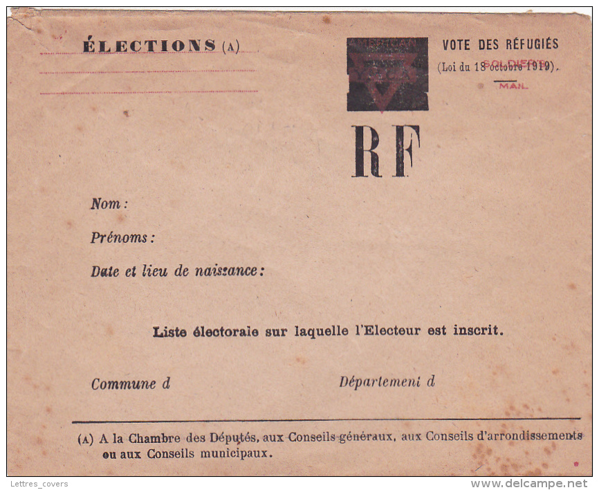 Enveloppe YMCA CAVIARDÉE - VOTE DES RÉFUGIÉS - ELECTIONS -  SURCHARGE RF- Lettre - Soldier's Mail - WW1 (I Guerra Mundial)