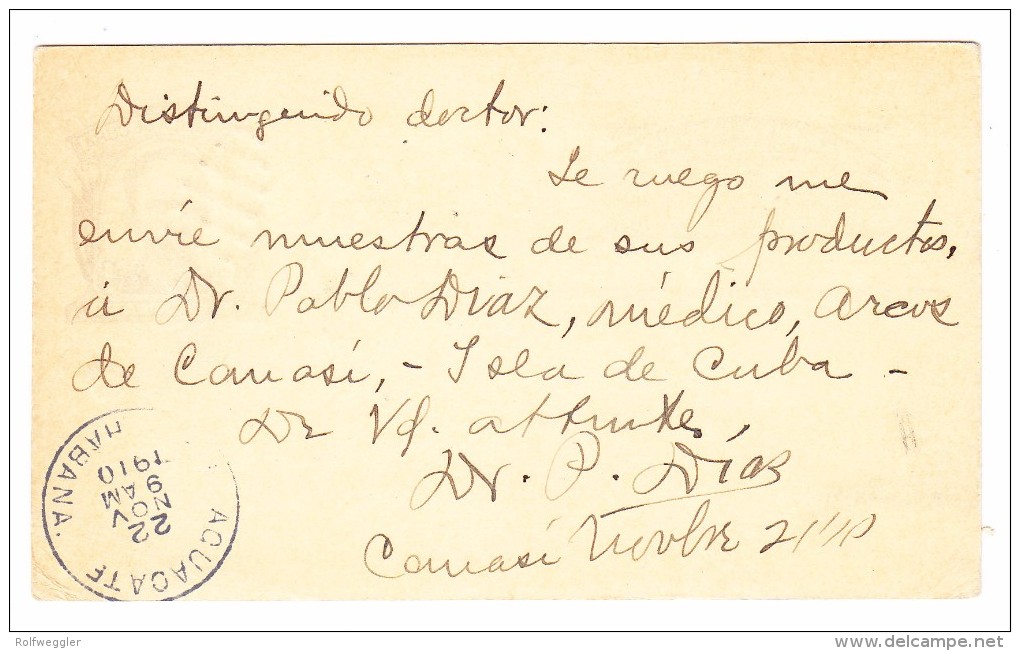 Cuba Ganzsache 1 Centavo Mit 1 C Zusatz Ges. 22.11.1910 Nach Puteaux Frankreich - Lettres & Documents